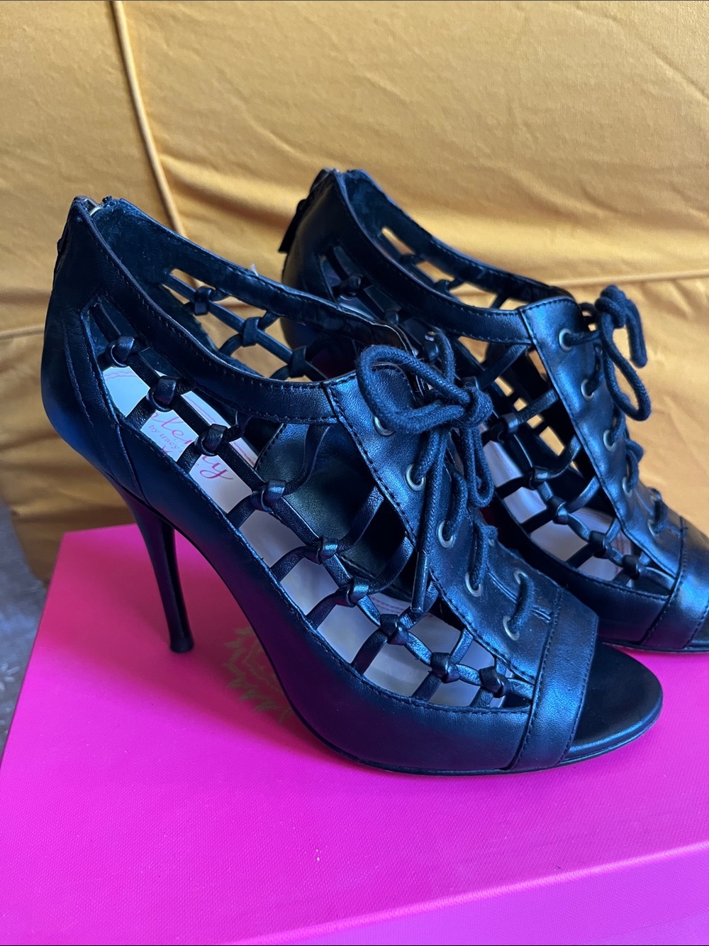 Plenty by Tracey Reese Black Lace-Up Cutout High Heel Sandals - Women